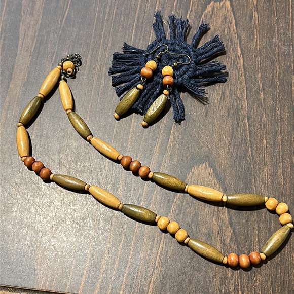 »-»WoOdEn BeAdEd DaNgLes aRtWoRk«-«mOdErM MiNaLmIsT BoHeMiAn BeAdEd JeWeLeRy 2pc - Picture 3 of 15